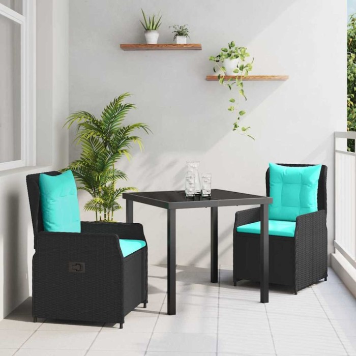 vidaXL Set de masă pentru grădină 3 pcs Negru Rattan poli 3381037