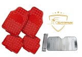 Covorase Auto Cauciuc Universale Rosii Set 4 Buc + Parasolar Parbriz