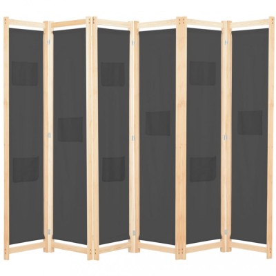 vidaXL Paravan cameră, 6 panouri, gri, 240x170 x4 cm, material textil foto
