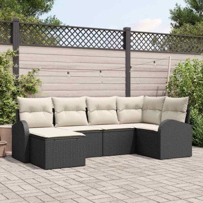 vidaXL Set de canapele pentru grădină 6 pcs Negru și alb Rattan poli 3354776 foto
