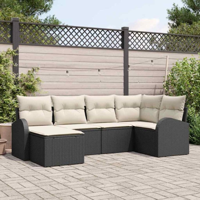 vidaXL Set de canapele pentru grădină 6 pcs Negru și alb Rattan poli 3354776