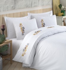 Lenjerie Valentini Bianco Deluxe, brodata, din bumbac 100%, YT064-1 Alb foto