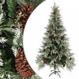Brad de Crăciun cu conuri de pin, verde/alb, 225 cm, PVC&amp;PE
