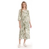 Rochie Lunga Dama V271, crem cu imprimeu floral verde - L