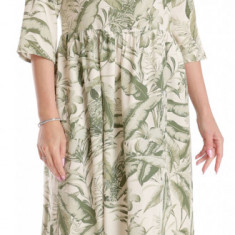 Rochie Lunga Dama V271, crem cu imprimeu floral verde - XL