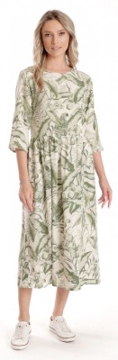 Rochie Lunga Dama V271, crem cu imprimeu floral verde - XL foto