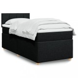 VidaXL Pat cu arcuri cu saltea, negru, de o persoană, textil