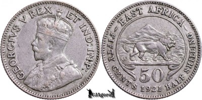 1921, 50 Cents - George al V-lea - Africa de Est Britanică | KM 20 foto