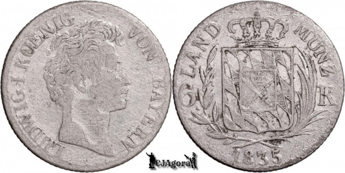 1835, 6 Kreuzer - Ludovic I - Regatul Bavariei