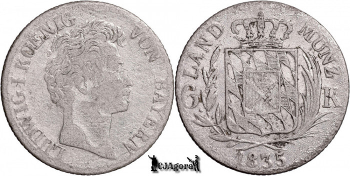 1835, 6 Kreuzer - Ludovic I - Regatul Bavariei