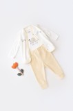 Set 3 piese Broscuta cu body, pantalonasi si vestuta din 80%bumbac organic si 20% poliester - Crem, BabyCosy (Marime: 9-12 luni)
