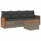 Cumpara ieftin Set canapea de gradina cu perne, 5 piese, gri, poliratan