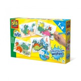Set creativ- Coloreaza cu apa dinozauri cu 4 cartonase si pensula,1-4 ani, SES Creative