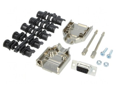 Conector D-Sub 9 PIN Mufă Mamă pentru Lipire pe Cablu - Kit Complet Negru foto
