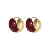 Cercei rotunzi vintage cu email burgundy