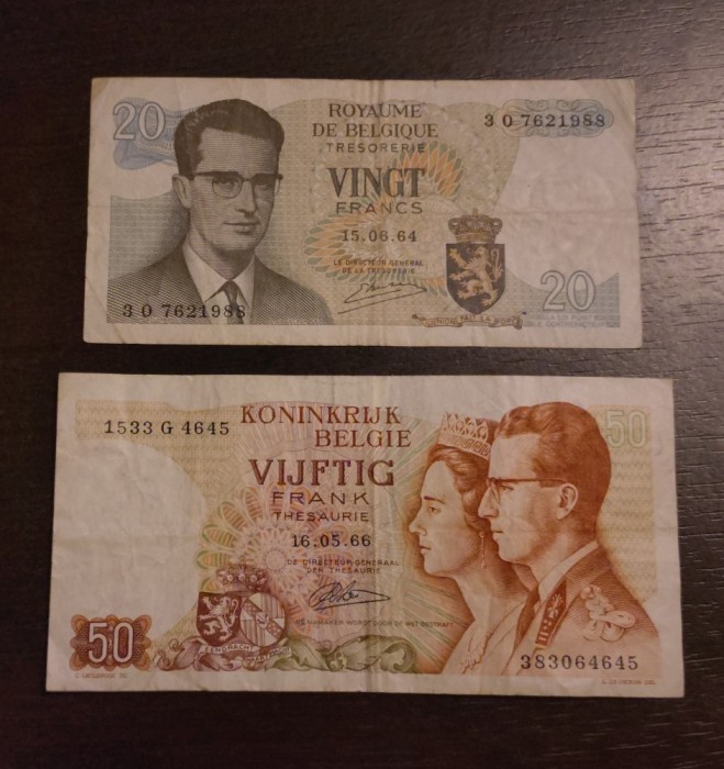 Lot 2 bancnote Belgia - 20+50 Francs 1964 si 1966