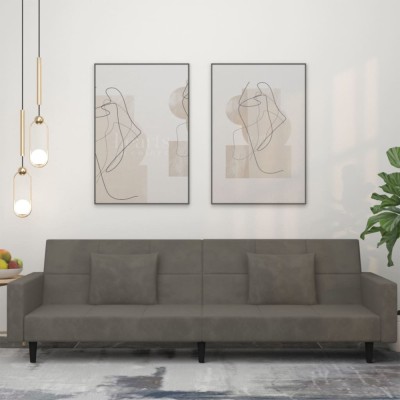 Gossi canapea extensibila cu 2 locuri, 2 perne, gri inchis, catifea foto