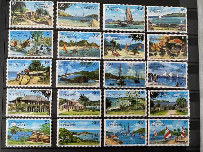 PC341 - Grenadines of St. Vincent 1975-1977, Peisaje Insule, 5 serii MNH x 4v