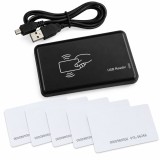 Set cititor carduri RFID 125 kHz negru cu 5 carduri de acces TK4100 albe 86 x 54 x 0,76 mm