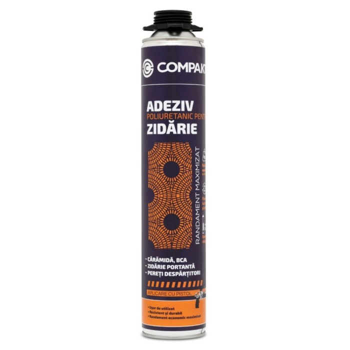Adeziv poliuretanic pentru zidarie, Compakt, aplicare cu pistol, 750 ml
