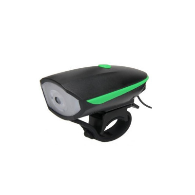 Lanterna LED pentru bicicleta, 1200 mAh, 250 lm, 120 dB, USB, claxon inclus, 3 functii, Negru/Verde foto