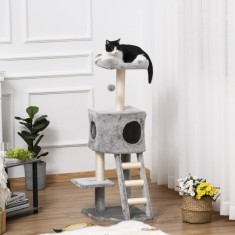 PawHut Stalp de Zgariat pentru Pisici pe mai multe niveluri, Cusca si Franghii Sisal Gri Deschis foto