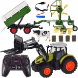 Tractor radiocomandat 4‑&icirc;n‑1 cu remorcă și accesorii, scară 1:24