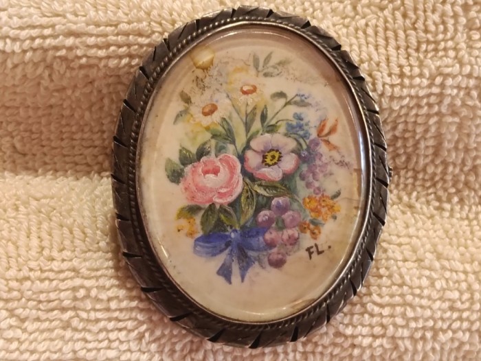 LIMOGES BROSA BUCHET de FLORI pictata manual pe PORTELAN impecabila UNICA manopera EXCEPTIONALA splendida FRANTA aprox 1920