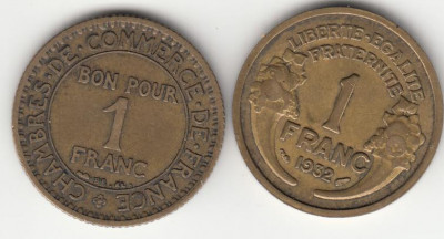 FRANTA - SET 1 Franc 1922 + 1 Franc 1932 , LF1.32 foto