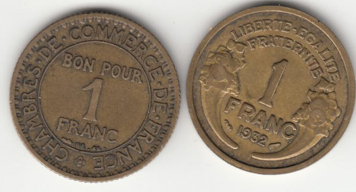 FRANTA - SET 1 Franc 1922 + 1 Franc 1932 , LF1.32
