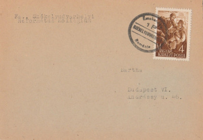 1945 Romania - Carton filatelic cu stampila valorica Odorhei de 1 Pengo foto