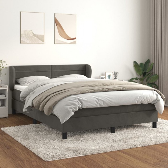 Pat box spring cu saltea, gri &icirc;nchis, 160x200 cm, catifea GartenMobel Dekor