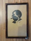 1922, Portret in tus Ion Minulescu, interbelic, rama si sticla originale, Portrete, Cerneala, Realism