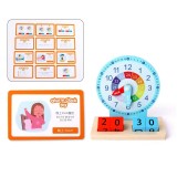Cumpara ieftin Jucarie Educativa si Interactiva Montessori, Ceas din Lemn cu Alarma, Diferite Forme Geometrice si Cartonase