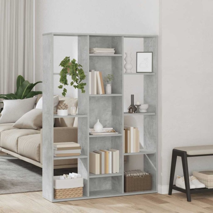 vidaXL Separator cameră/Bibliotecă, gri beton, 100 x 24 x 140 cm, PAL