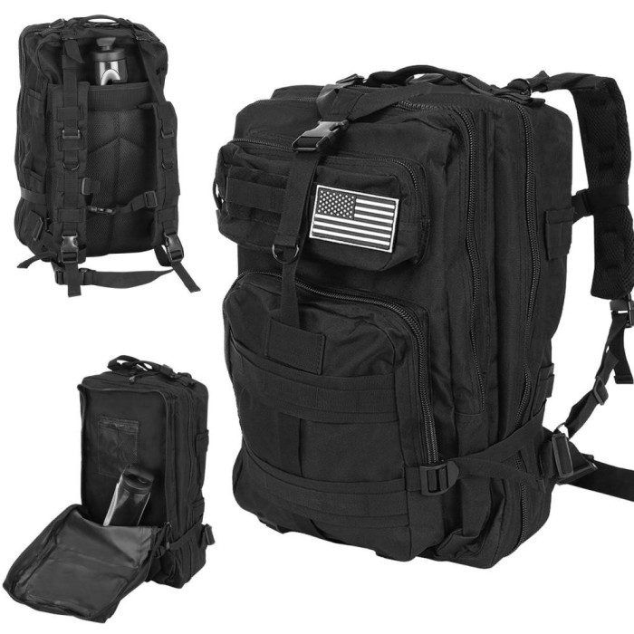 Rucsac Militar pentru Drumetii pe Munte, Volum 35 L, 5 Compartimente, Impermeabil, Culoare Negru