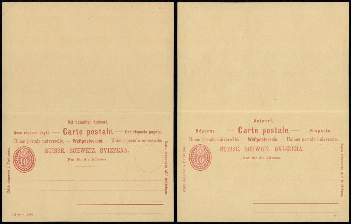 Switzerland - Postal History Rare Old Postal stationery + Reply UNUSED DB.120