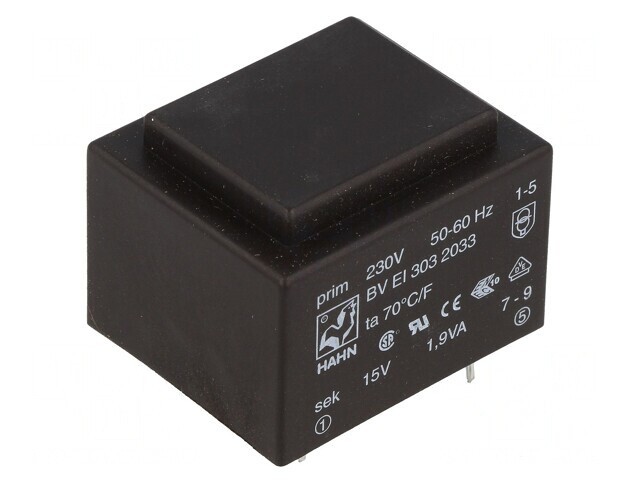 Transformator &Icirc;ncapsulat 1,9VA 230V 15V 126mA PCB