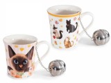 Cumpara ieftin Set 2 cani portelan cu infuzoare ceai in cutii cadou Pisicute &Oslash; 8,5 x 9 H, 250 ml