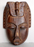 Masca razboinic Maya 24cm, cioplita manual, arta mezoamericana, sculptura lemn