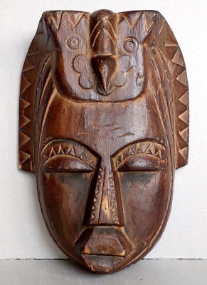 Masca razboinic Maya 24cm, cioplita manual, arta mezoamericana, sculptura lemn foto