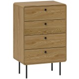 HOMCOM Comodă 4 sertare, mobilier de depozitare &icirc;ngust cu picioare din oțel, colțuri rotunjite, 60 x 39 x 91,5 cm, stejar | Aosom Romania