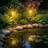 Set 2 Lămpi Solare pentru Grădină Tip Artificii, 90 LED, Lumină Caldă, Impermeabile IP65, 8 Moduri de Iluminare, Firework Starburst Fairy Lights