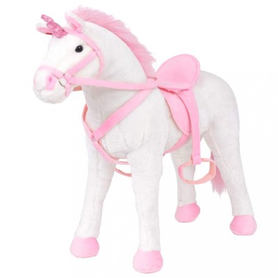 Jucărie unicorn din pluș &amp;icirc;n picioare, alb și roz, XXL foto