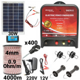 Kit pachet gard electric 14 Joule 12 220V panou solar 30W 4000m 400 izolatori (BK87613-4000-4mm-30W), Breckner Germany