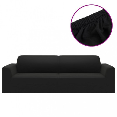 Husă elastică pentru canapea cu 3 locuri poliester jersey negru foto