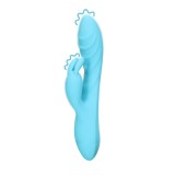 Vibrator rabbit LOVELINE Ribbed Ultra Soft Silicone Rabbit Vibrator, pentru clitoris și punctul G, 10 funcții de vibrație, albastru