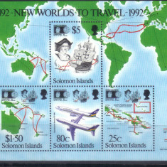 SOLOMON 1992, Aviatie, Corabii, Columb, bloc neuzat, MNH