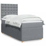 Gossi pat box spring cu saltea, gri deschis, 90x190 cm, textil