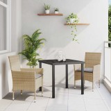 Set de Masă și Scaune pentru Grădină, 3 Piese, cu Pernuțe, Bej, Rattan Poliester